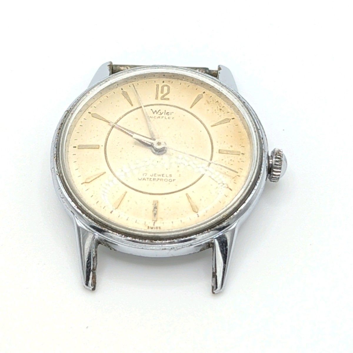 WYLER INCAFLEX SWISS MADE 17 JEWELS Automatic hand-wound Watch Round Men Silver Working ワイラー 時計 手巻き式 シルバー ラウンド ヴィンテージ アンティーク 稼働品