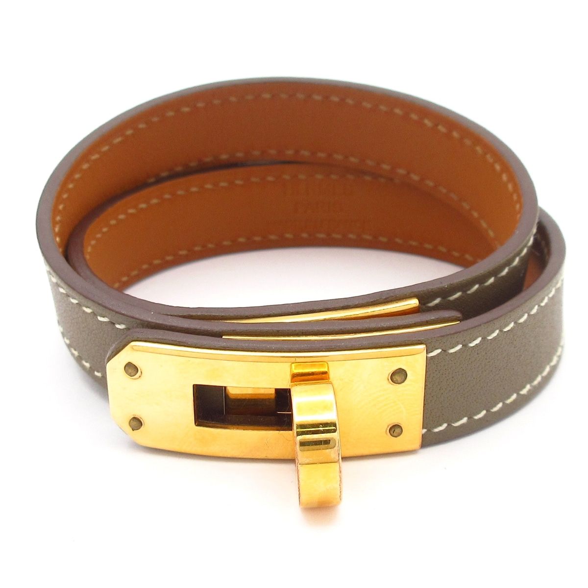 HERMES エルメス ブレスレット ミニ ケリー ドゥブルトゥール エトゥープ ゴールド金具