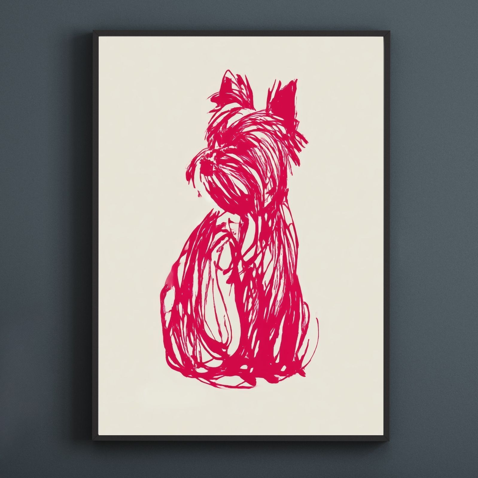 名入れOK Red Line - ヨークシャーテリア ヨーキー犬 No.1 アートポスター ペットロス 北欧モダン ミニマルインテリア カフェスタイル