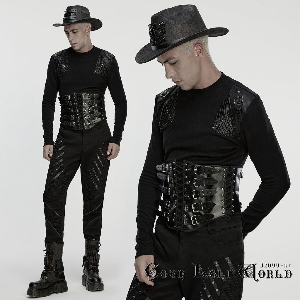 ゴスロリワールド WS-852YDM-BK パンク ロック ファッション ベルトレースアップ コルセット 黒色 ゴシック スチームパンク ビジュアル系 ヴィジュアル系 V系