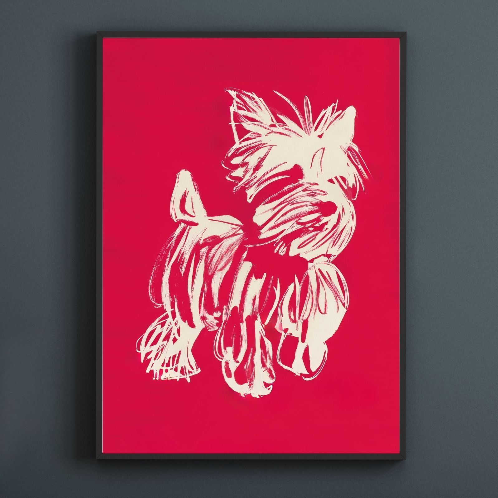 名入れOK Red Line - ヨークシャーテリア ヨーキー犬 No.2 アートポスター ペットロス 北欧モダン ミニマルインテリア カフェスタイル