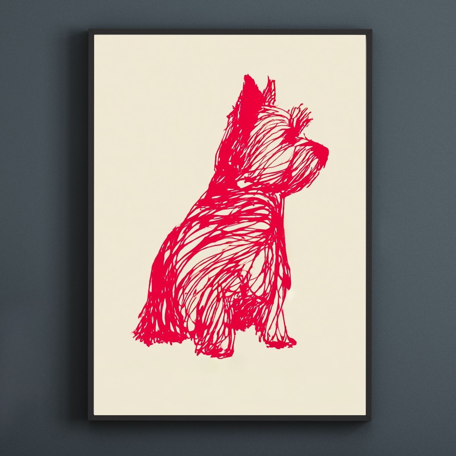 名入れOK Red Line - ヨークシャーテリア ヨーキー犬 No.3 アートポスター ペットロス 北欧モダン ミニマルインテリア カフェスタイル