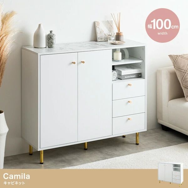 送料無料 幅100cm 北欧風 大理石柄 キャビネット リビング収納 棚 ラック シェルフ 韓国風 インテリア