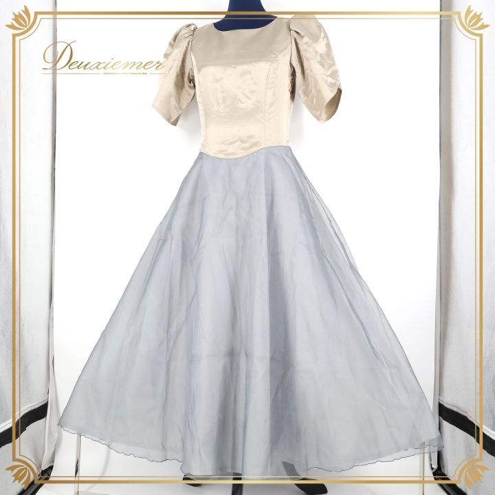 フラダンス 衣装 ワンピース ドレス ゴールド系 アロハスタンダード フラ ダンス 金 光沢 ハワイアン 上品 ALOHA STANDARDS 日本製 華やか 無地 半袖 パフスリーブ かわいい アロハ グレイ系