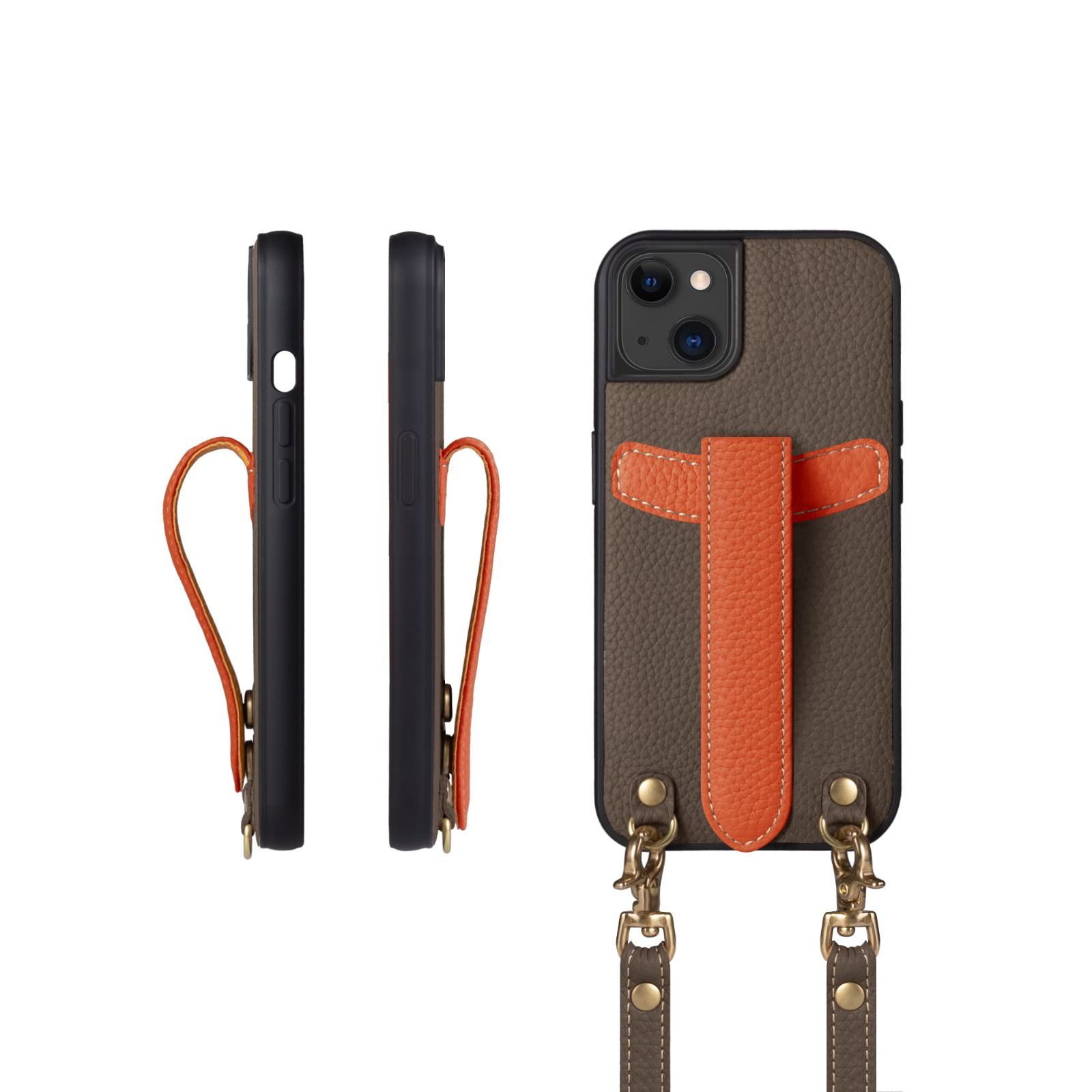 数量 COPG ギフトボックス付き 耐衝撃 落下防止 本革 エトープ オレンジ Etoupe OG ショルダーストラップ ケース iPhone13 コグレ COGURE