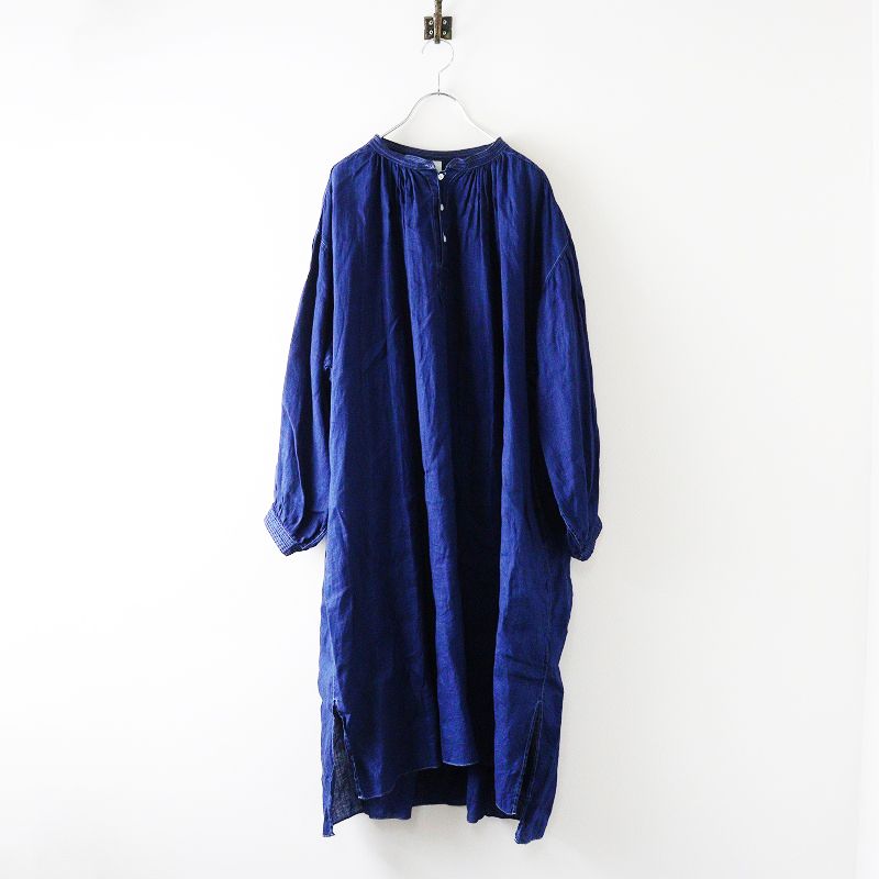エシュペー SP インディゴリネンワンピース F｜ブルー スタンドカラー 藍染め プルオーバー 長袖 2400014657807