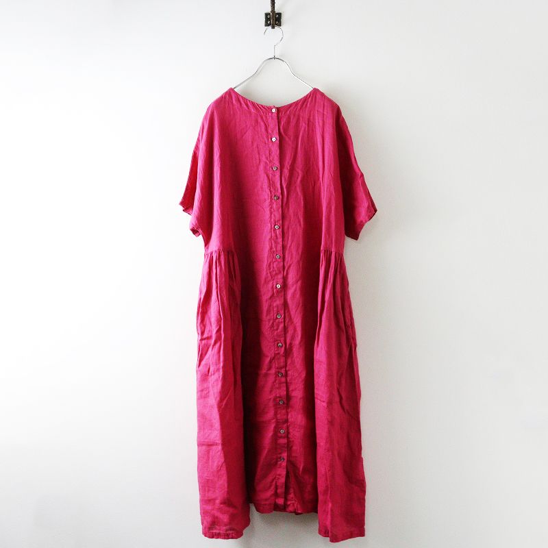 2025SS ネストローブ nest Robe リネン天然染めラウンド切り替え2wayワンピース F ピンク ドレス 前後着 フ 2400014651393