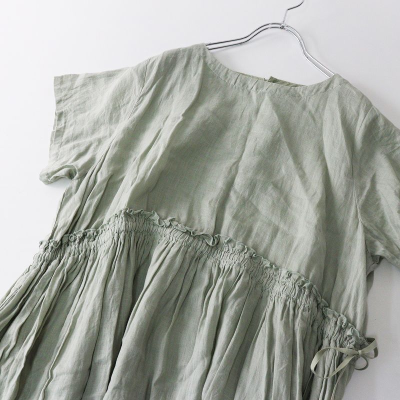 ネストローブ nest Robe リネンフリルギャザードレス F ミントグリーン ワンピース フ