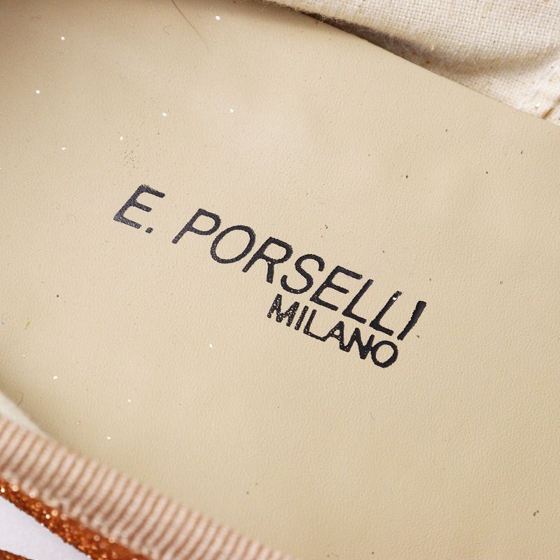  ポルセリ Porselli ピンクグリッター リボンバレエシューズ 38 23.5～24 cm ピンクベージュ┃ラメ フラットパンプス その他 靴