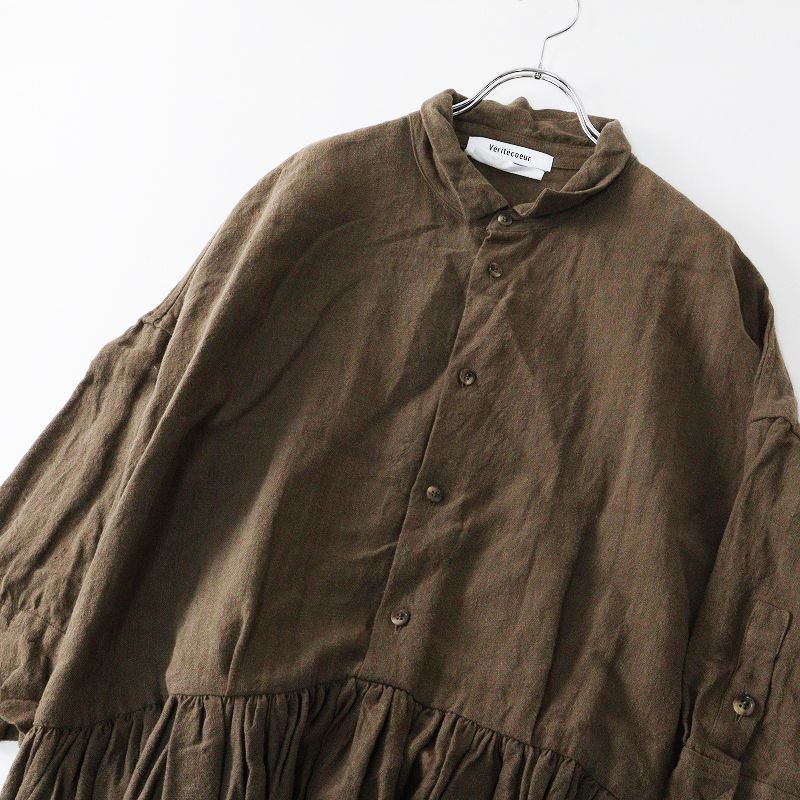 切替ギャザーワンピース F｜ブラウン