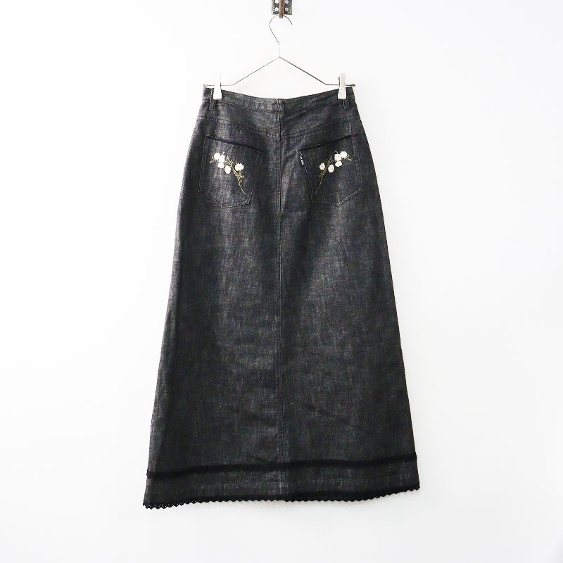 ピンクハウス PINK HOUSE 花刺繍フロントボタンデニムスカート L
