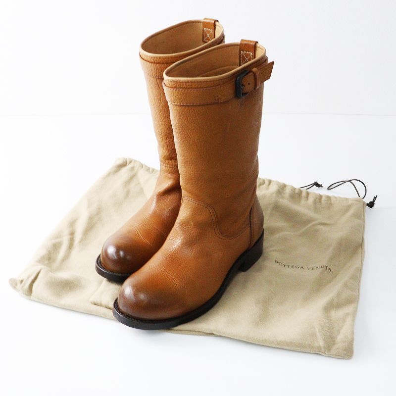 ボッテガヴェネタ BOTTEGA VENETA レザーエンジニアブーツ 37.5 ブラウン 24.5cm シューズ 2400014624045