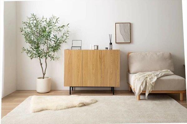 幅100cm 北欧風 キャビネット 木目×無地 バイ リビング収納 棚 書類 ルーター ナチュラル 韓国風 インテリア