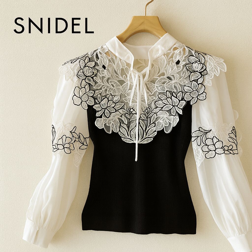 SNIDEL スナイデル レースカラーニットプルオーバー ブラック 黒 瑛*様