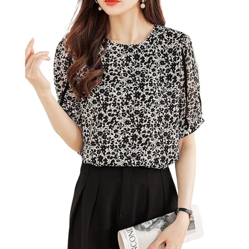 新品】 [H．zroy] ブラウス 夏 レディース トップス 丸首 花柄