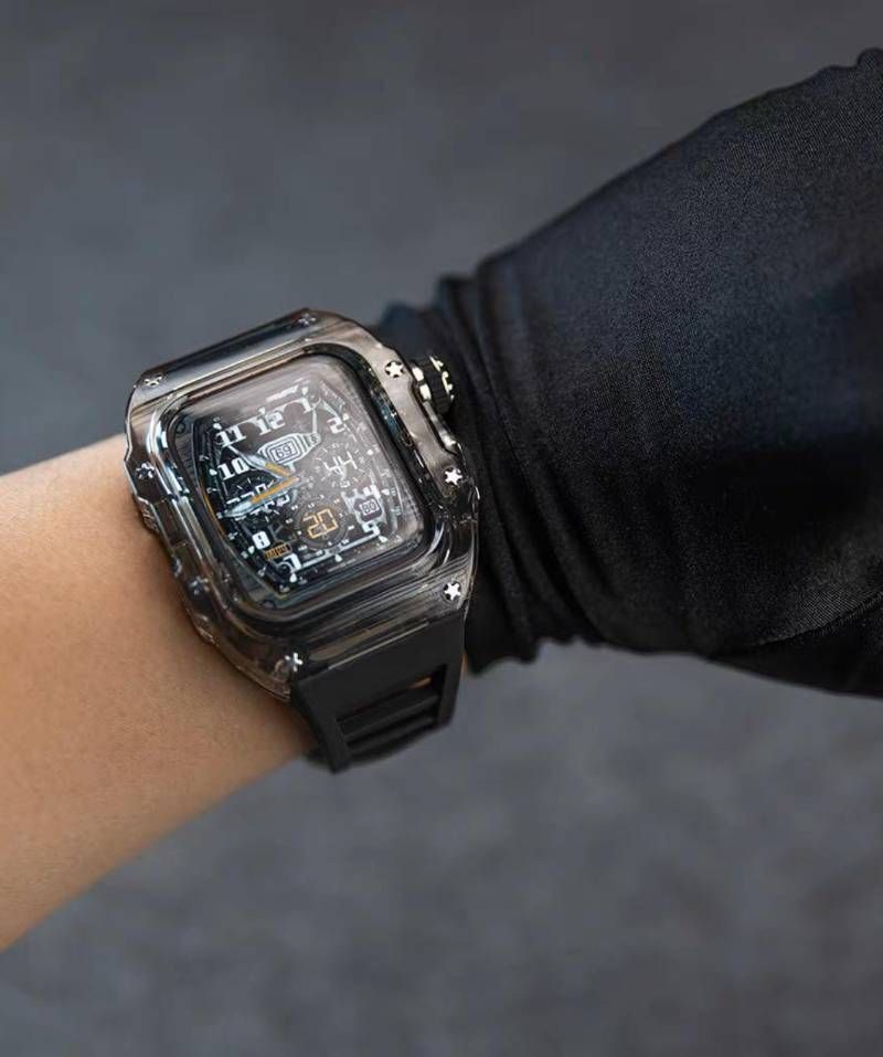 ブラックシルバー AppleWatchカバーケース 脱着 簡単 保護 カスタム ベルト ラバー バンド ４５ｍｍ アップルウォッチ対応 WWW_OPDRERGINERDOGAN_COM