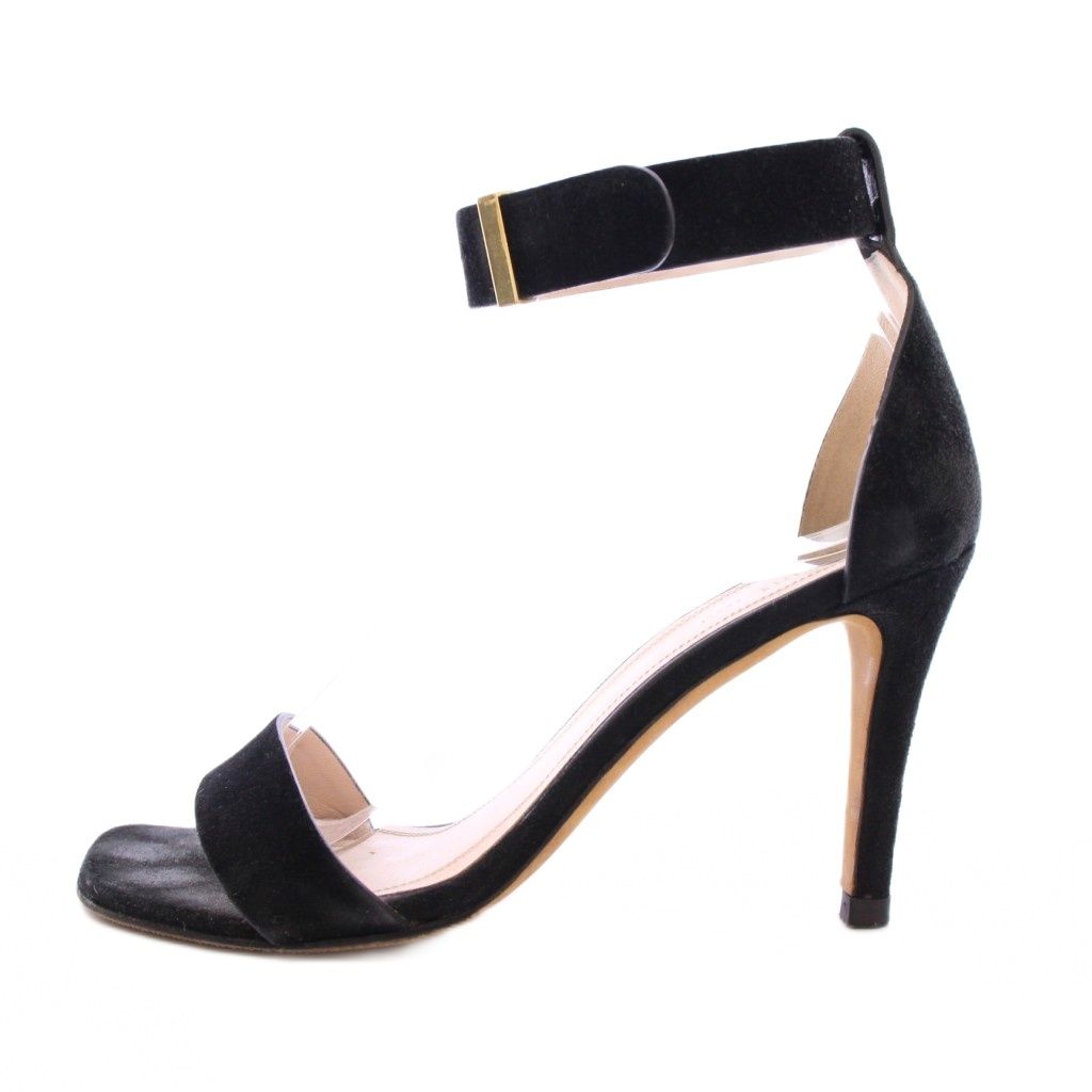 セリーヌ CELINE フィービー期 ストラップサンダル アンクル スクエアトゥ ハイヒール スエード 36 黒 ブラック BB