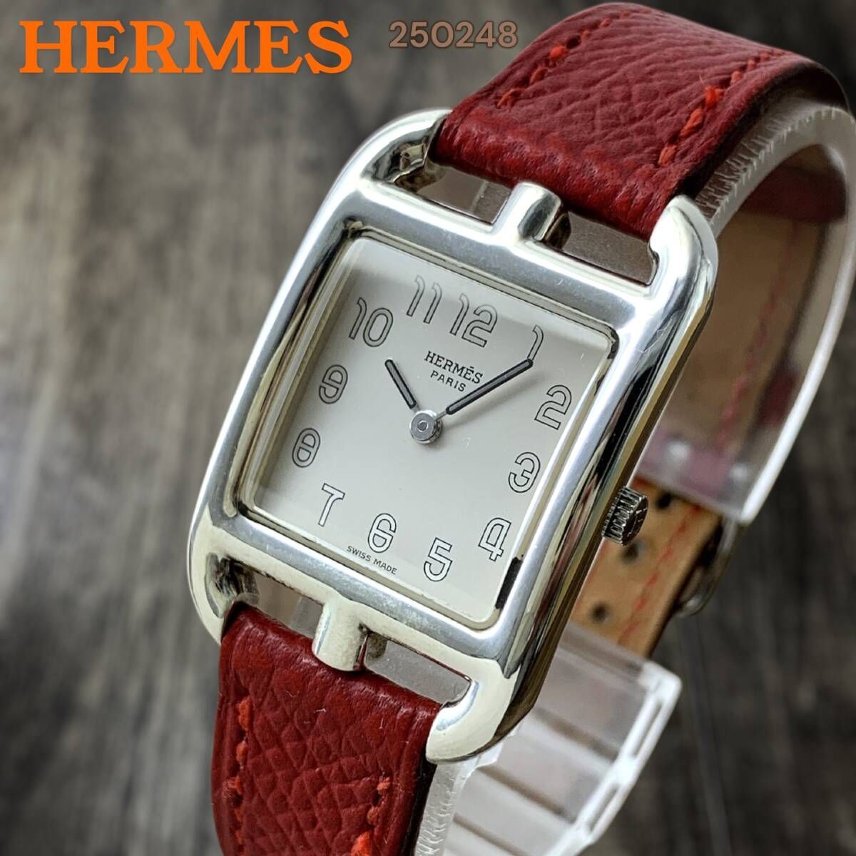 箱＆メーカー修理保証書付 エルメス|HERMES ケープコッド クォーツ CC1.210 QZ レディース腕時計 シルバー レザー 革 女性 外装仕上げ済み 正規品