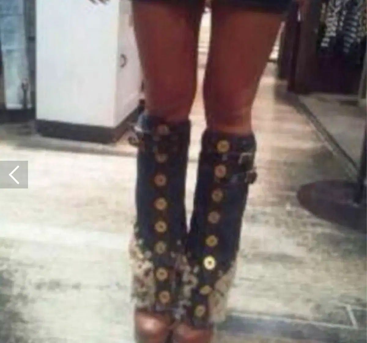 d i a ダイヤ デニム ヒョウ柄 レオパード ファー レッグウォーマー 姉ギャル y 2 k ピン 平成