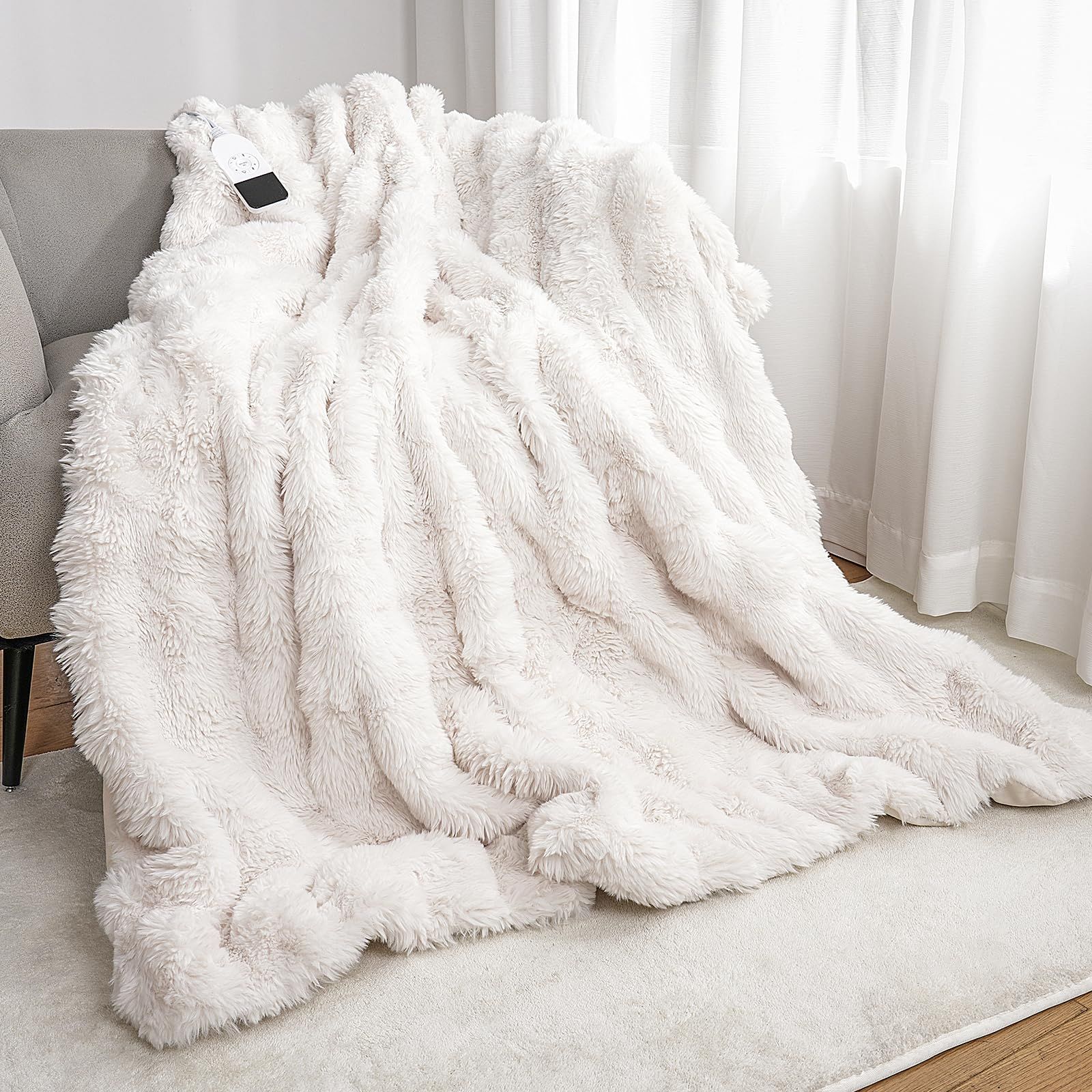 DGV 電気毛布 ふわとろ とろける ラビットファー調 掛け 敷き 掛け敷き兼用 25段階温度調節 12時間自動停止タイマー付 洗える 速暖 肩掛け 膝掛け ブランケット 防寒対策 暖房器具 usb スクエア 130*190cm アイボリー