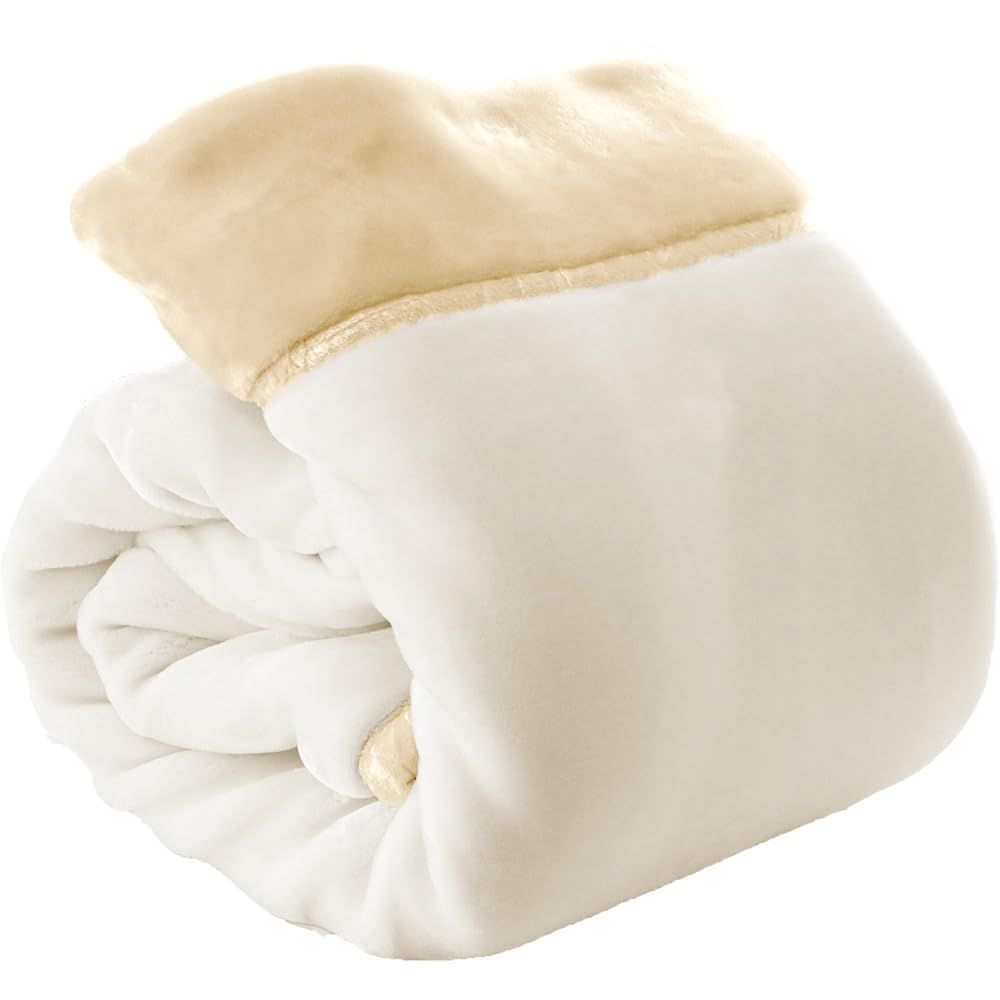 西川 毛布 冬用 厚手 セミダブル メガオーロラ毛布 160×210cm ベージュ 洗える 2枚合わせ 衿付き ふっくら ふんわり あったか チンチラヘム ブランケット 冬 重い 節電