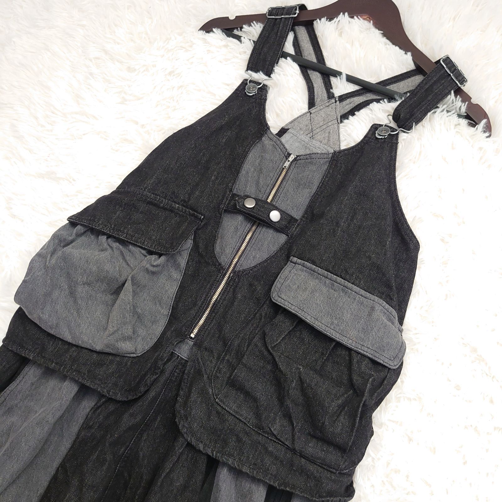 mililopiulu ミリロピュール ジャンパースカート デニム　レイヤード mililopiulu ミリロピュール レイヤード風 切替 バルーン デニム