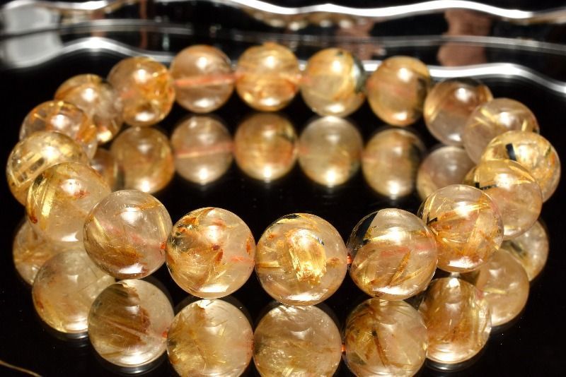 １点物 母岩入り ヘマタイトインタイチンルチルクォーツ 11.5mm ブレスレット パワーストーン 天然石 _MC288