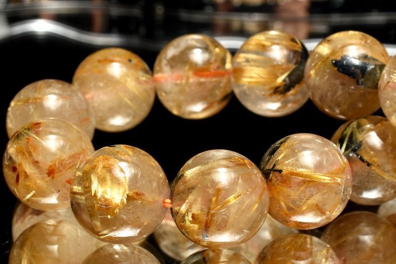 １点物 母岩入り ヘマタイトインタイチンルチルクォーツ 11.5mm ブレスレット パワーストーン 天然石 _MC288