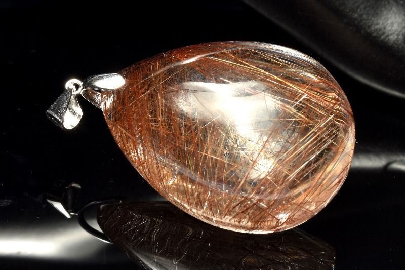 １点物 シルバー925 高発色 ブロンズルチルクォーツ 35x27mm ドロップ ペンダントトップ パワーストーン 天然石 _PC6726