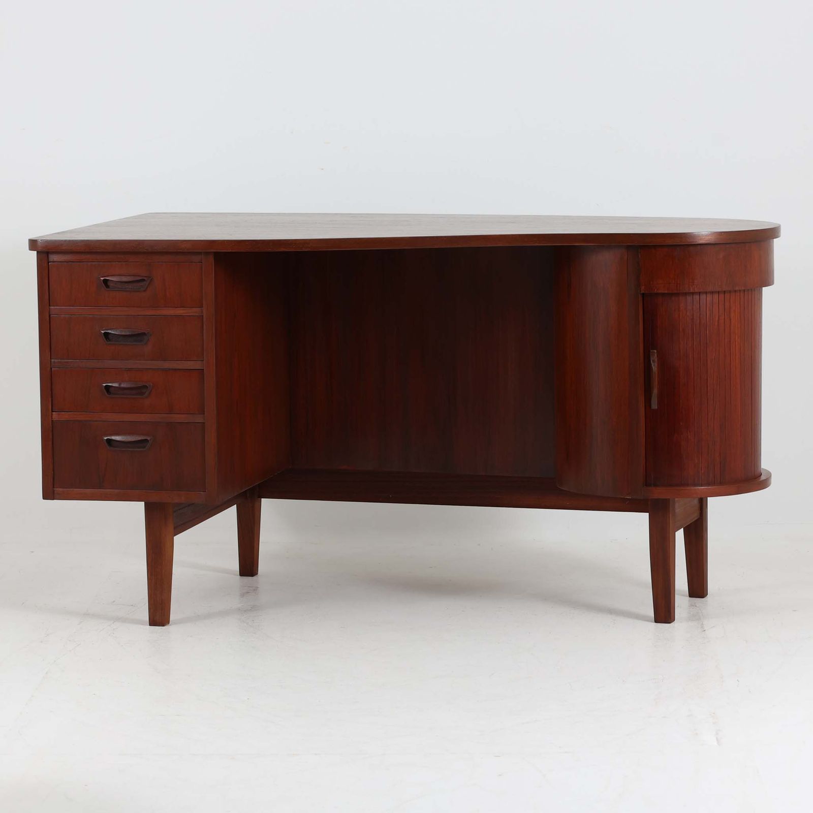 キドニーデスク 蛇腹扉 チーク 幅137cm デンマーク製 北欧ビンテージ家具 北欧家具 木製デスク 蛇腹収納 書斎机 DK17086