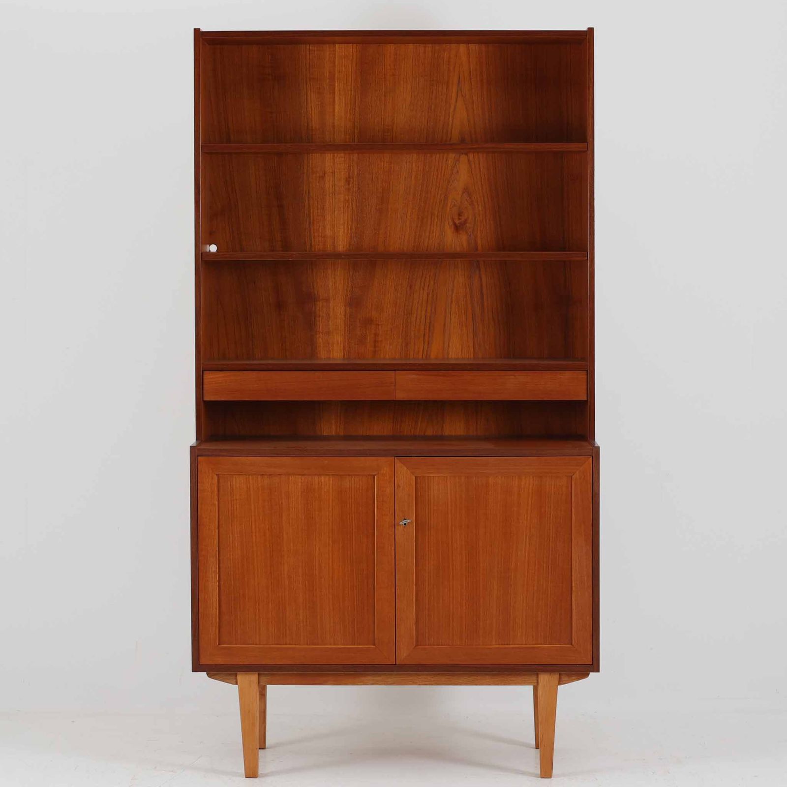 ディスプレイシェルフ チーク×オーク×ビーチ 幅90cm スウェーデン製 北欧ビンテージ家具 北欧家具 キャビネット 本棚|DK18714