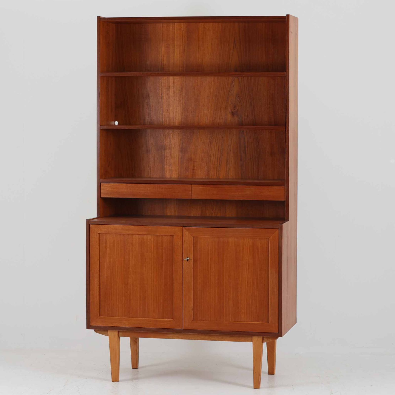 ディスプレイシェルフ チーク×オーク×ビーチ 幅90cm スウェーデン製 北欧ビンテージ家具 北欧家具 キャビネット 本棚 DK18714