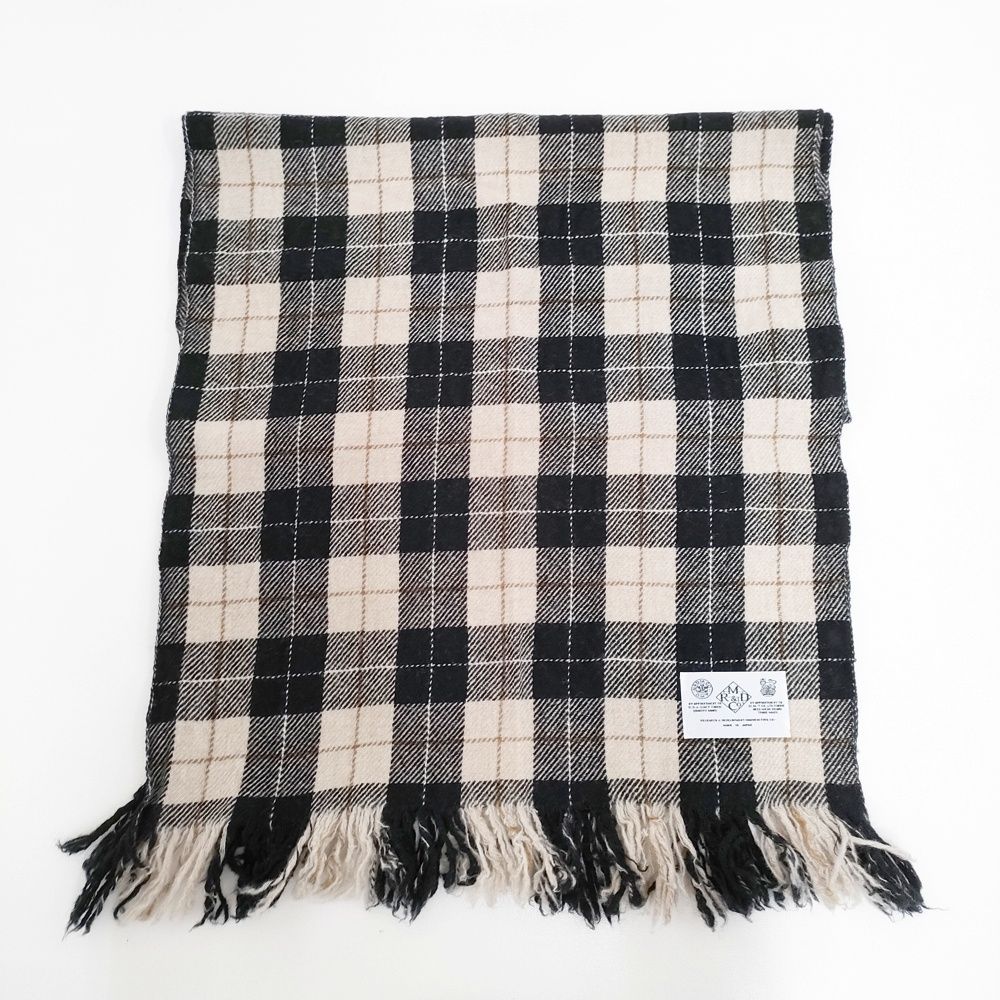 R-D.M.Co- チェック フリンジ マフラー ストール ブラック ベージュ レディース オールドマンズテーラー 5-1016T◎