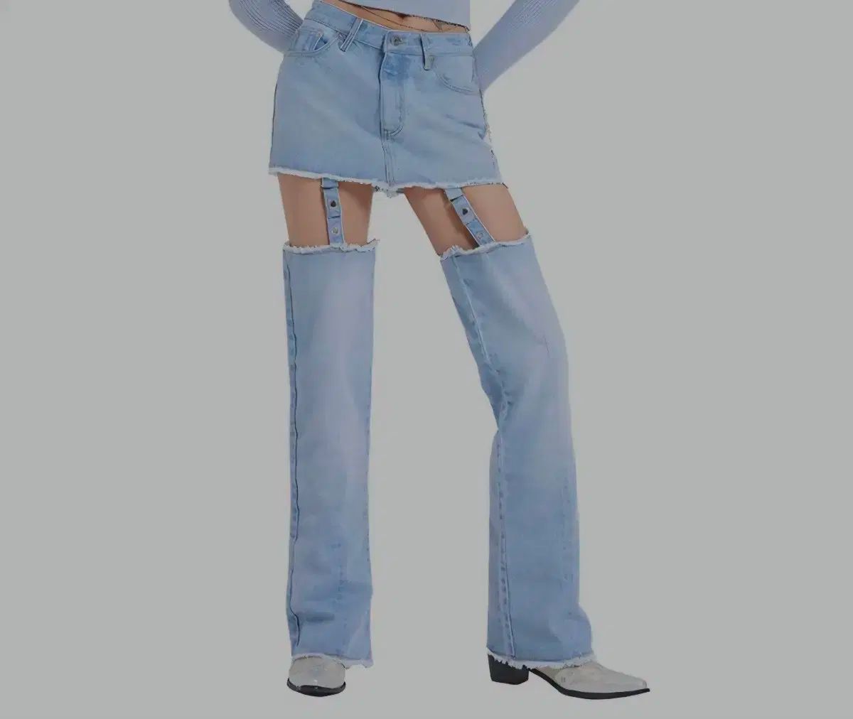 CRNK レイヤード デニム スカート ライトブルー m