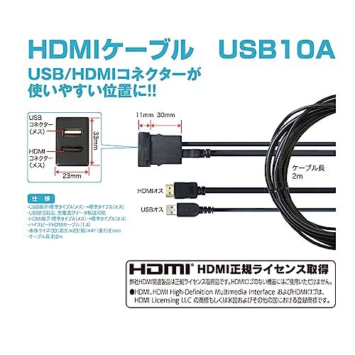 ビートソニック USB HDMI延長ケーブル USB10A トヨタ ダイハツ USB HDMIポート USB入力ポート 2m USB2.0 ハイスピードHDMI 薄型コネクター アルパインナビ対応 BRIGHTFACE_UK
