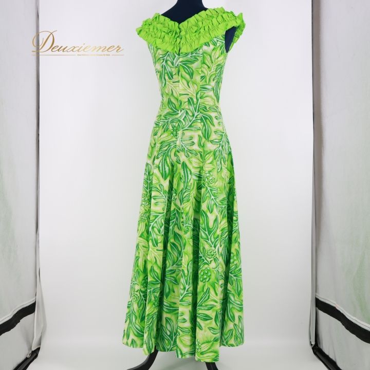 美品！フラダンス u'i no! ドレス フラドレス ベロア＆レース 深緑系