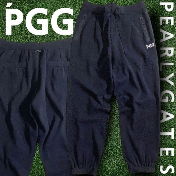 PGG by PEARLY GATES パーリーゲイツ ゴルフ ポリエステルヤーン 無地 ストレッチ ジョガーパンツ ニットパンツ イージーパンツ ロングパンツ ゴルフウェア 268-2236915 定価3万 ダークネイビー ▲034 51009w09