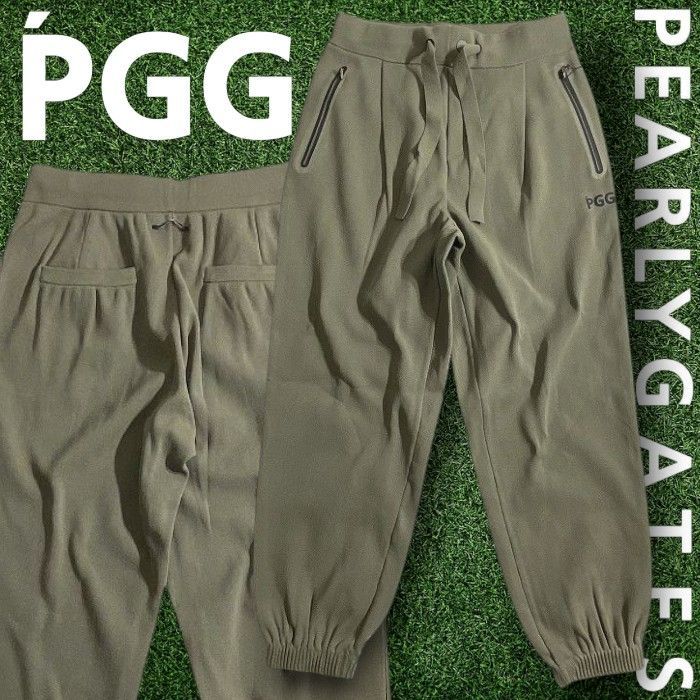 PGG by PEARLY GATES ピージージー パーリーゲイツ ゴルフ ポリエステルヤーン 無地 ストレッチ ジョガーパンツ ニットパンツ イージーパンツ ロングパンツ ゴルフウェア 268-2236915 定価3万 カーキ ▲034 51009w10