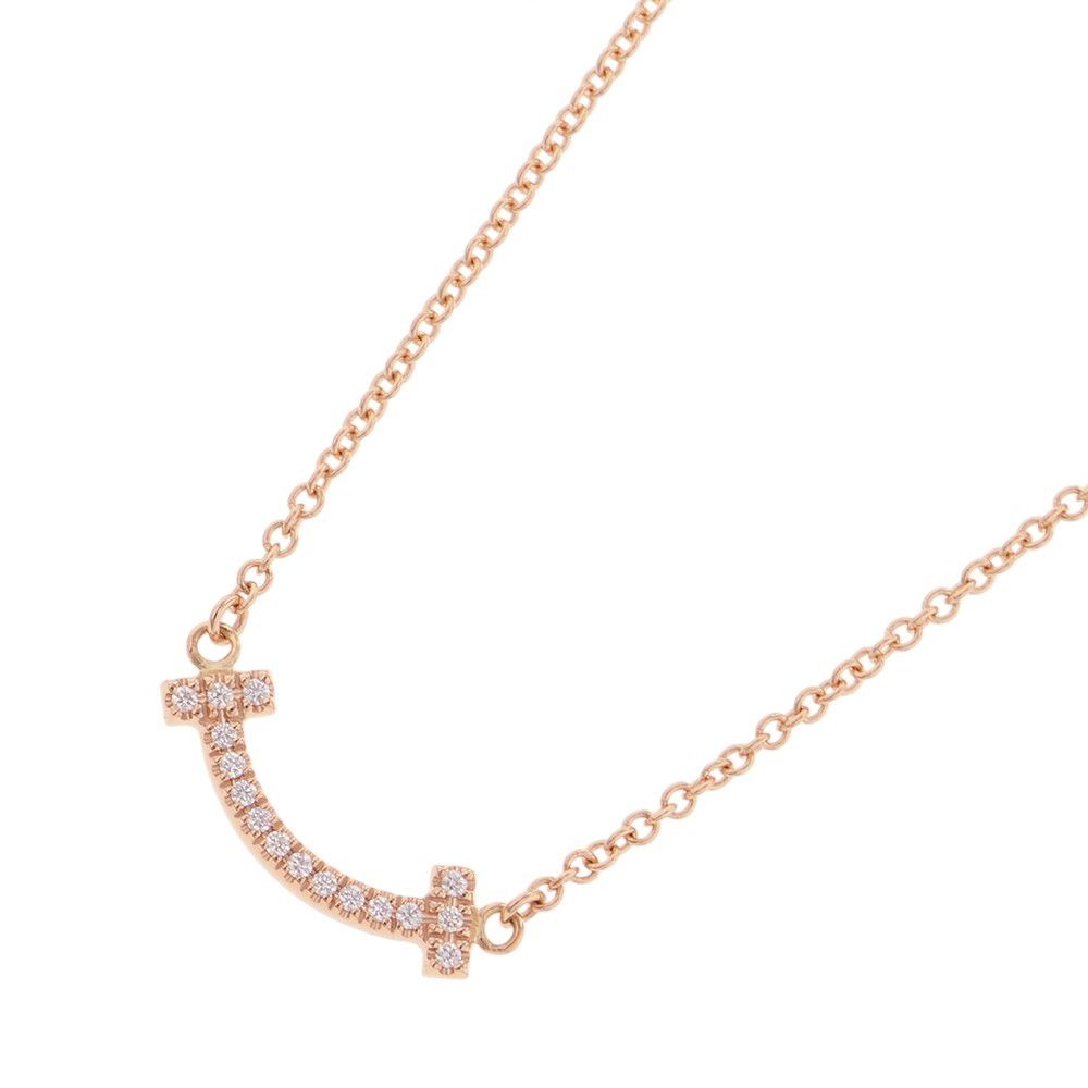 ティファニー ネックレス Tスマイル ミニ ダイヤモンド 計0.03ct K18PGピンクゴールド 62617772 Tiffany-Co. ペンダント