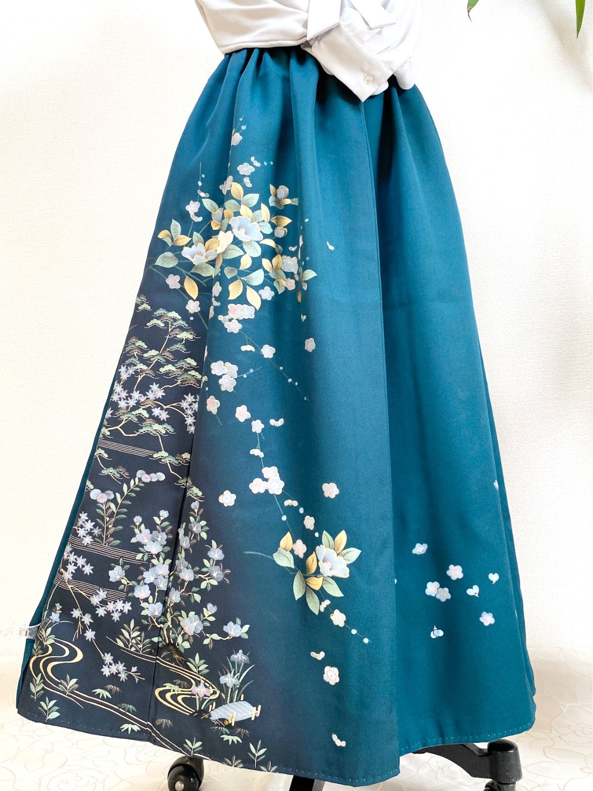 大人 着物スカートフリーサイズ着物リメイクウエストゴムロングスカートフリーサイズ みハンドメイドNO.5806