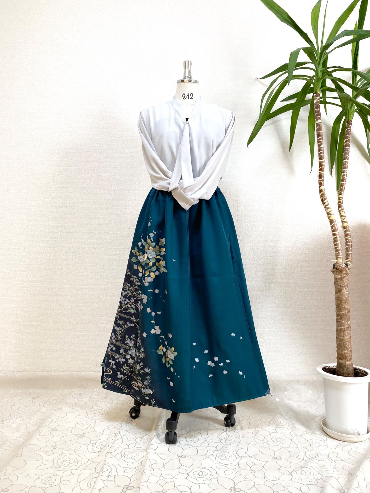 大人 着物スカートフリーサイズ着物リメイクウエストゴムロングスカートフリーサイズ