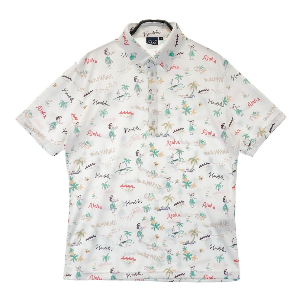 サイズ 7 MUTA MARINE ムータマリン 半袖ポロシャツ 総柄 ホワイト系 240101517722 ゴルフウェア メンズ ストスト