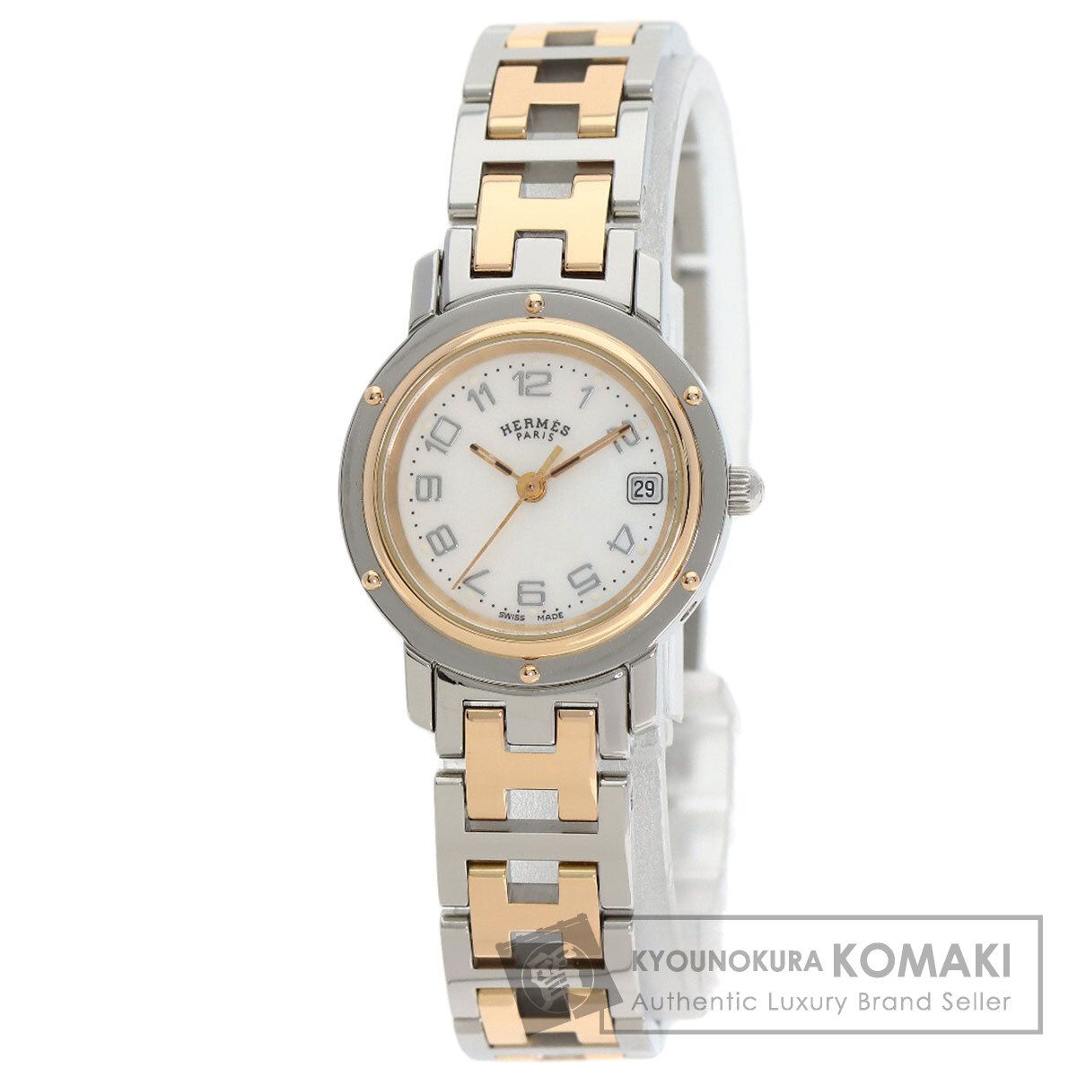 HERMES エルメス CL4.221 クリッパー ナクレ 腕時計 SS SSxGP レディース