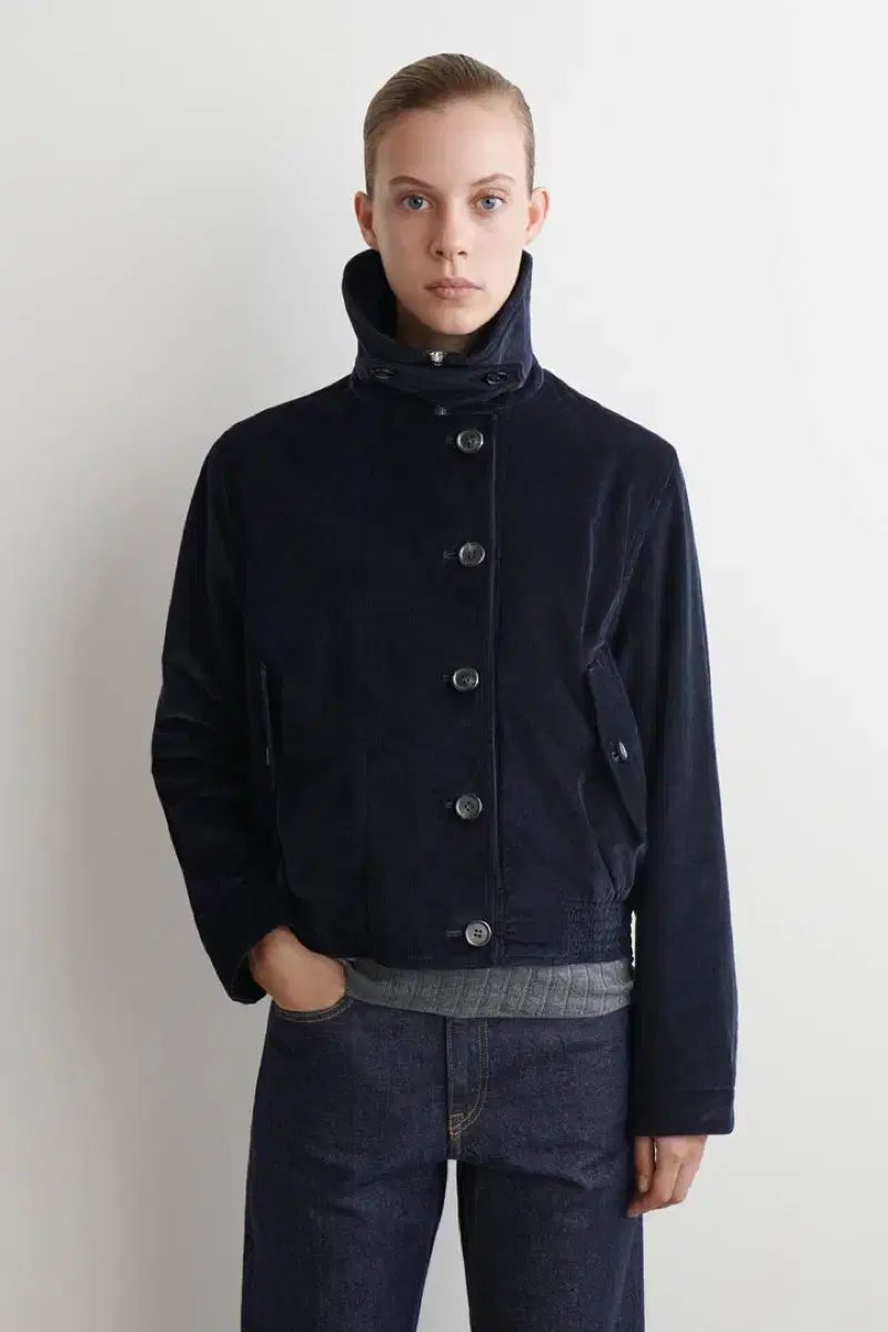 COS cos コーデュロイ ファネルネック ジャケット ネイビー s