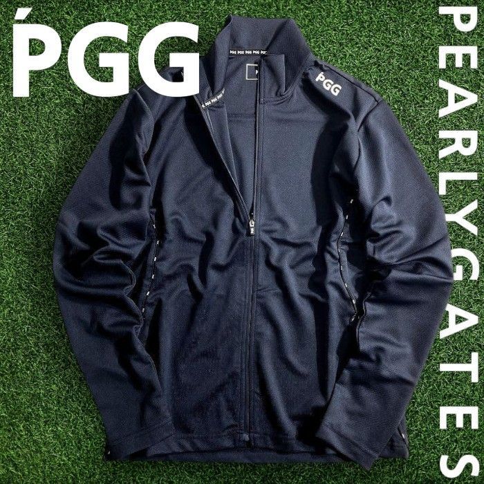 PGG by PEARLY GATES パーリーゲイツ ゴルフ 吸水速乾 ニットデニム ツイル調 ロゴパイピング ダブルジップ 長袖 カットソー ライトアウター ゴルフウェア 268-2262001 定価2.5万 ネイビー ▲028 50926w12