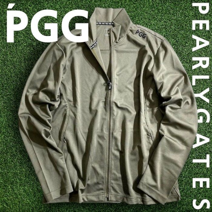PGG by PEARLY GATES パーリーゲイツ ゴルフ 吸水速乾 ニットデニム ツイル調 ロゴパイピング ダブルジップ 長袖 カットソー ライトアウター ゴルフウェア 268-2262001 定価2.5万 カーキ ▲028 50926w13