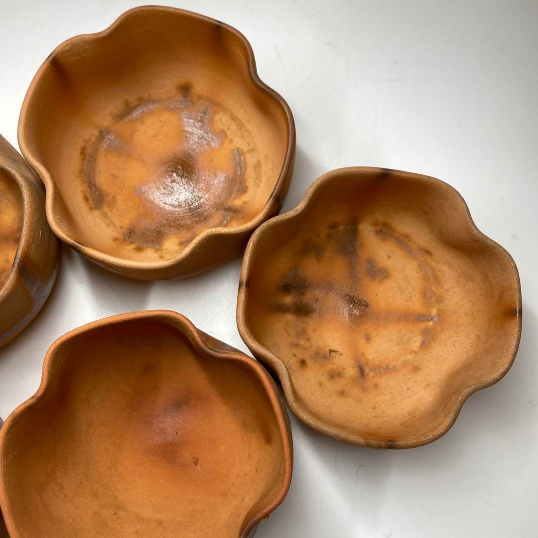 備前 木村友敬作 ひだすき向付5客 共箱 幅約9.5㎝ 東Y7-0115③タニオ