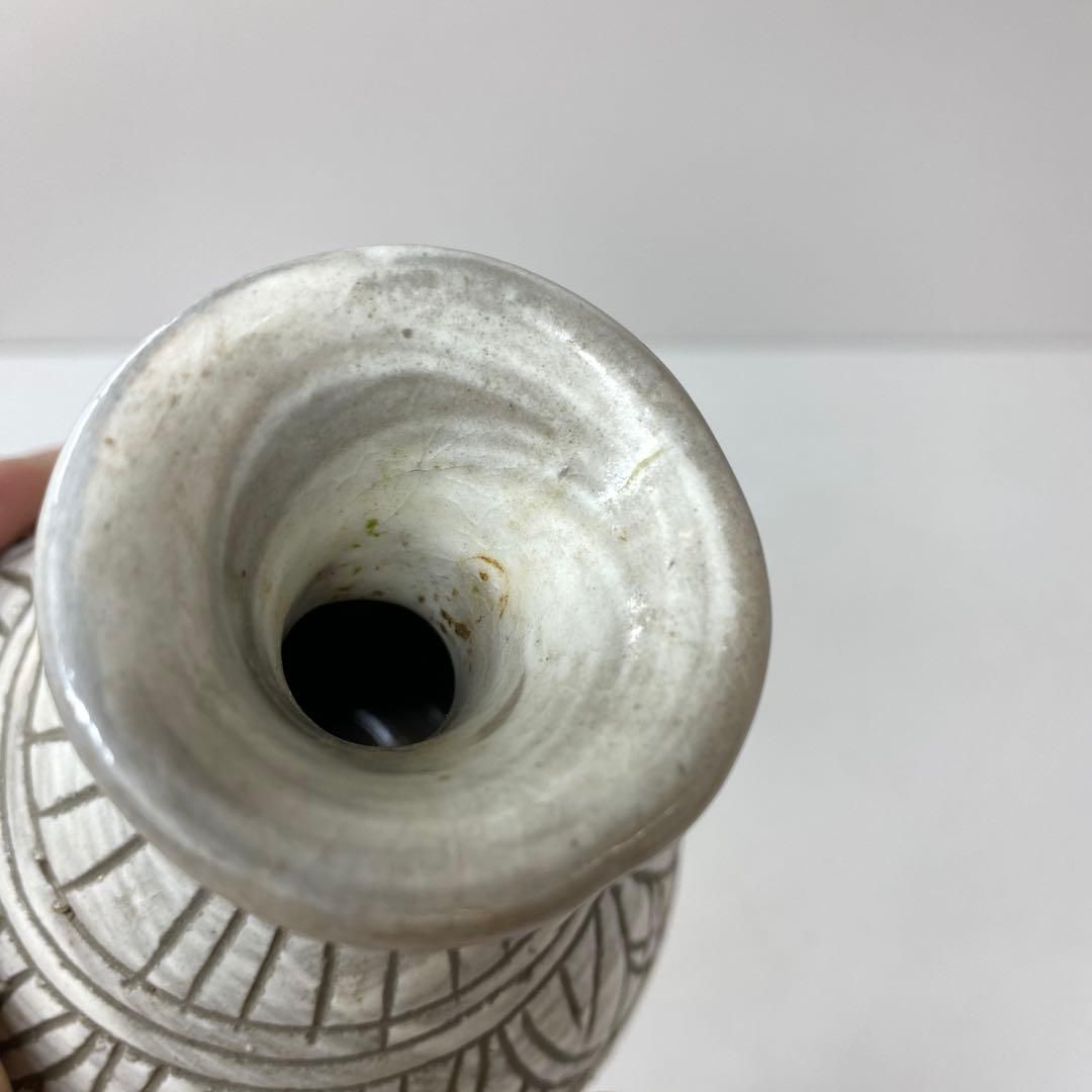 高麗陶房 宮岡英夫 彫三島徳利 共箱 高さ約15㎝ 東Y7-0115③