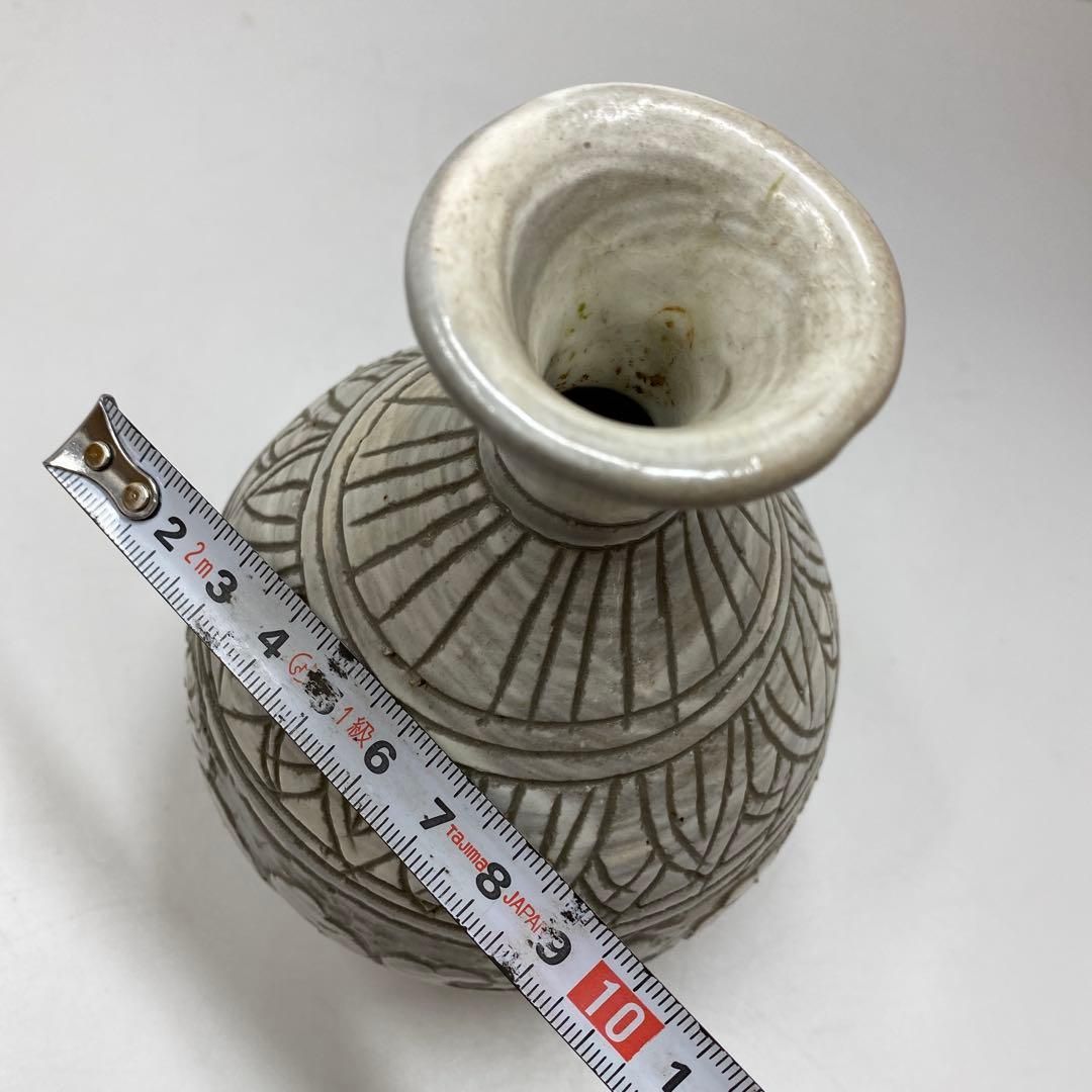 高麗陶房 宮岡英夫 彫三島徳利 共箱 高さ約15㎝ 東Y7-0115③