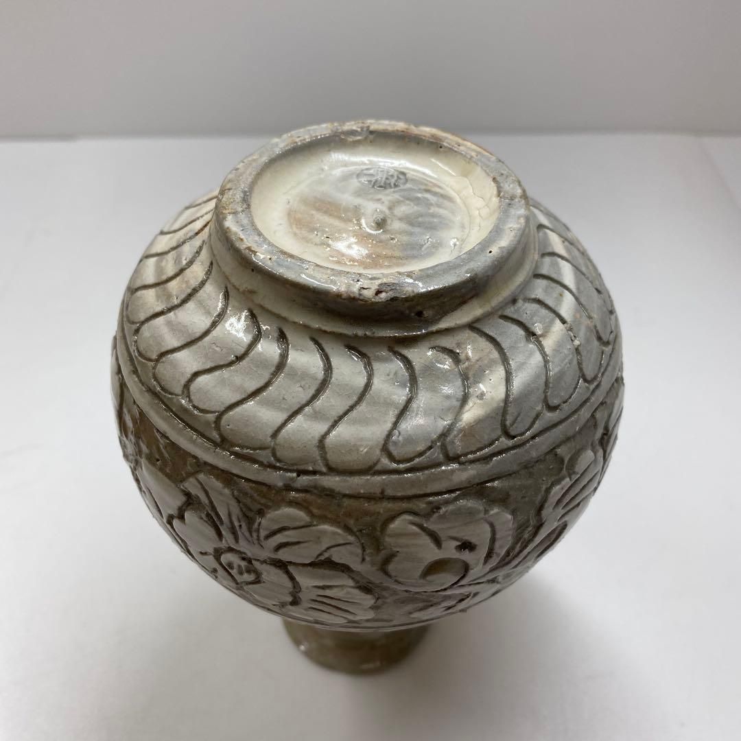 高麗陶房 宮岡英夫 彫三島徳利 共箱 高さ約15㎝ 東Y7-0115③